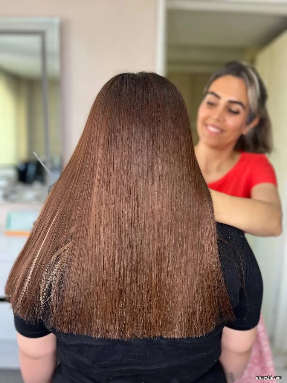 نمونه کار مو — کراتین مو قبل و بعد زنانه در کرج، کرج — گل آفرین